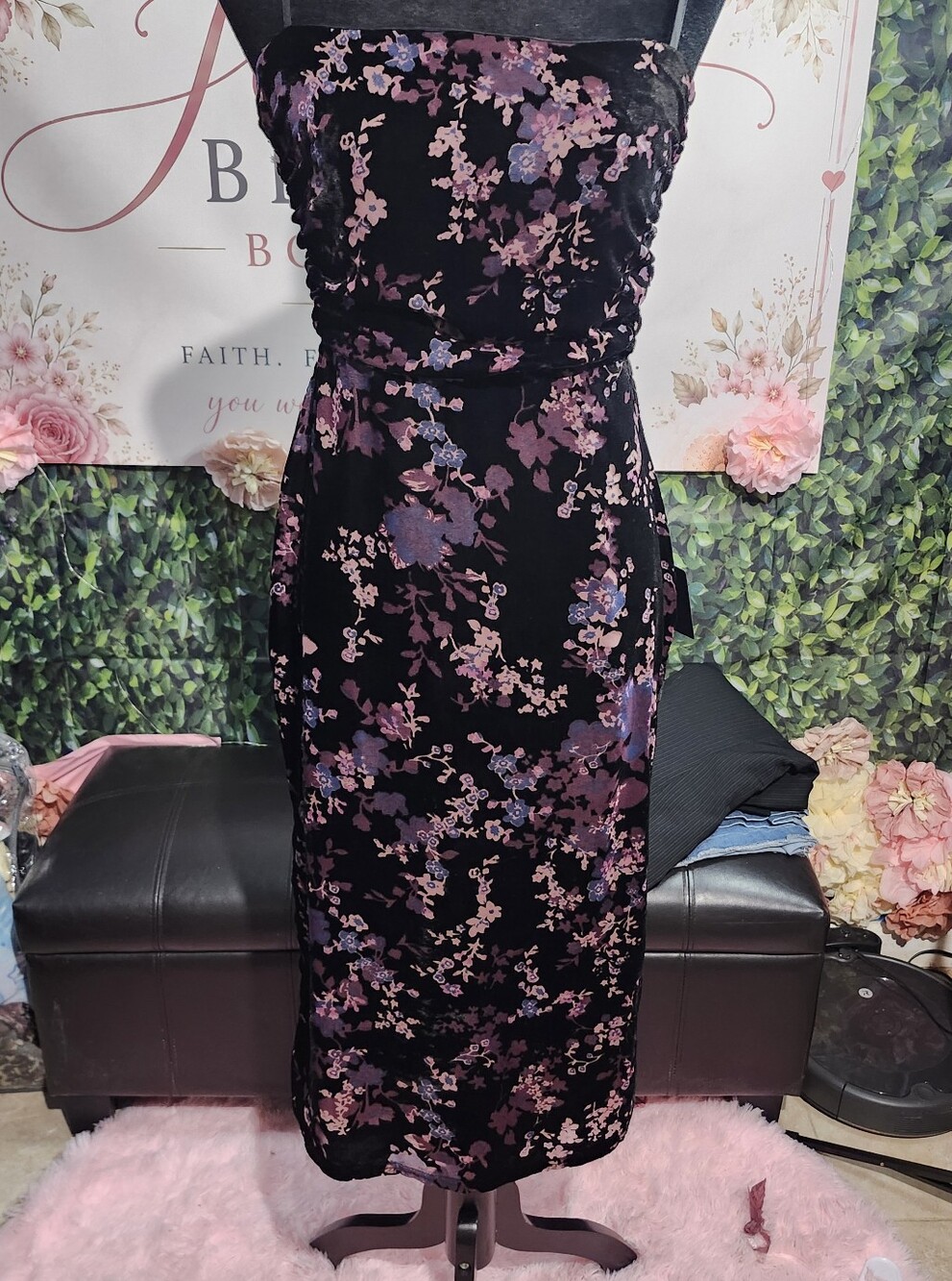 Black Floral Dress with Pink & Purple Blossoms